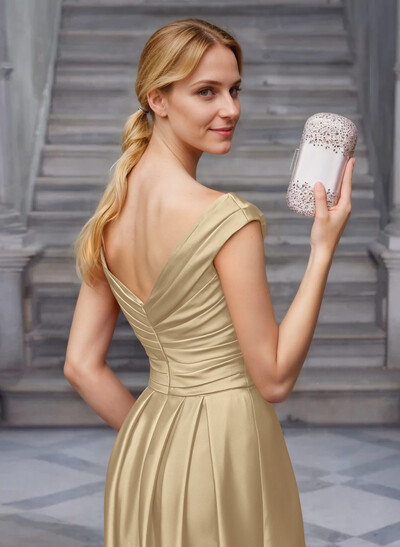 A-Line Satin Pockets Mother Of The Bride Dresses With Cap Shoulder