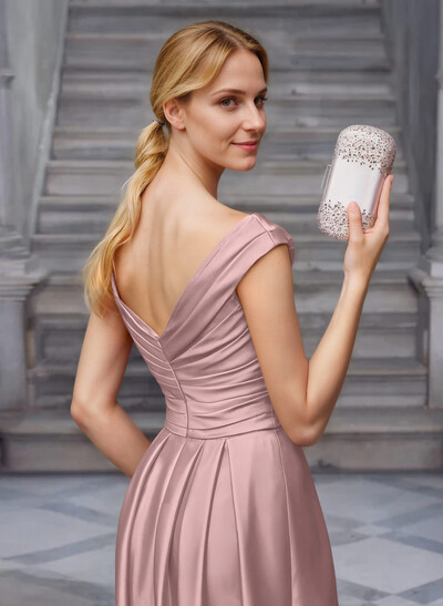 A-Line Satin Pockets Mother Of The Bride Dresses With Cap Shoulder