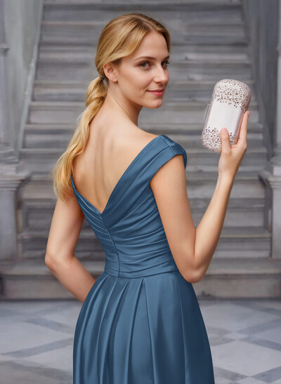 A-Line Satin Pockets Mother Of The Bride Dresses With Cap Shoulder