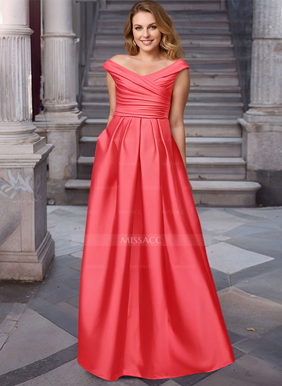 A-Line Satin Pockets Mother Of The Bride Dresses With Cap Shoulder