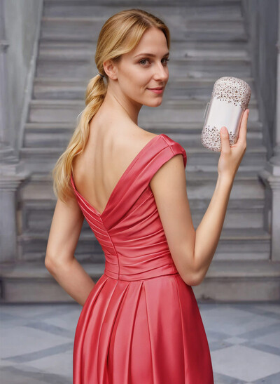 A-Line Satin Pockets Mother Of The Bride Dresses With Cap Shoulder