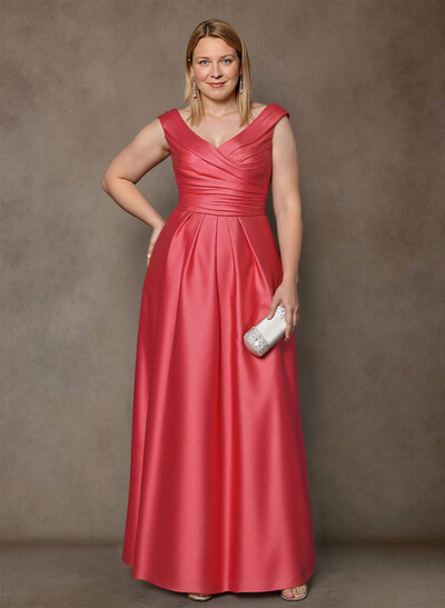 A-Line Satin Pockets Mother Of The Bride Dresses With Cap Shoulder