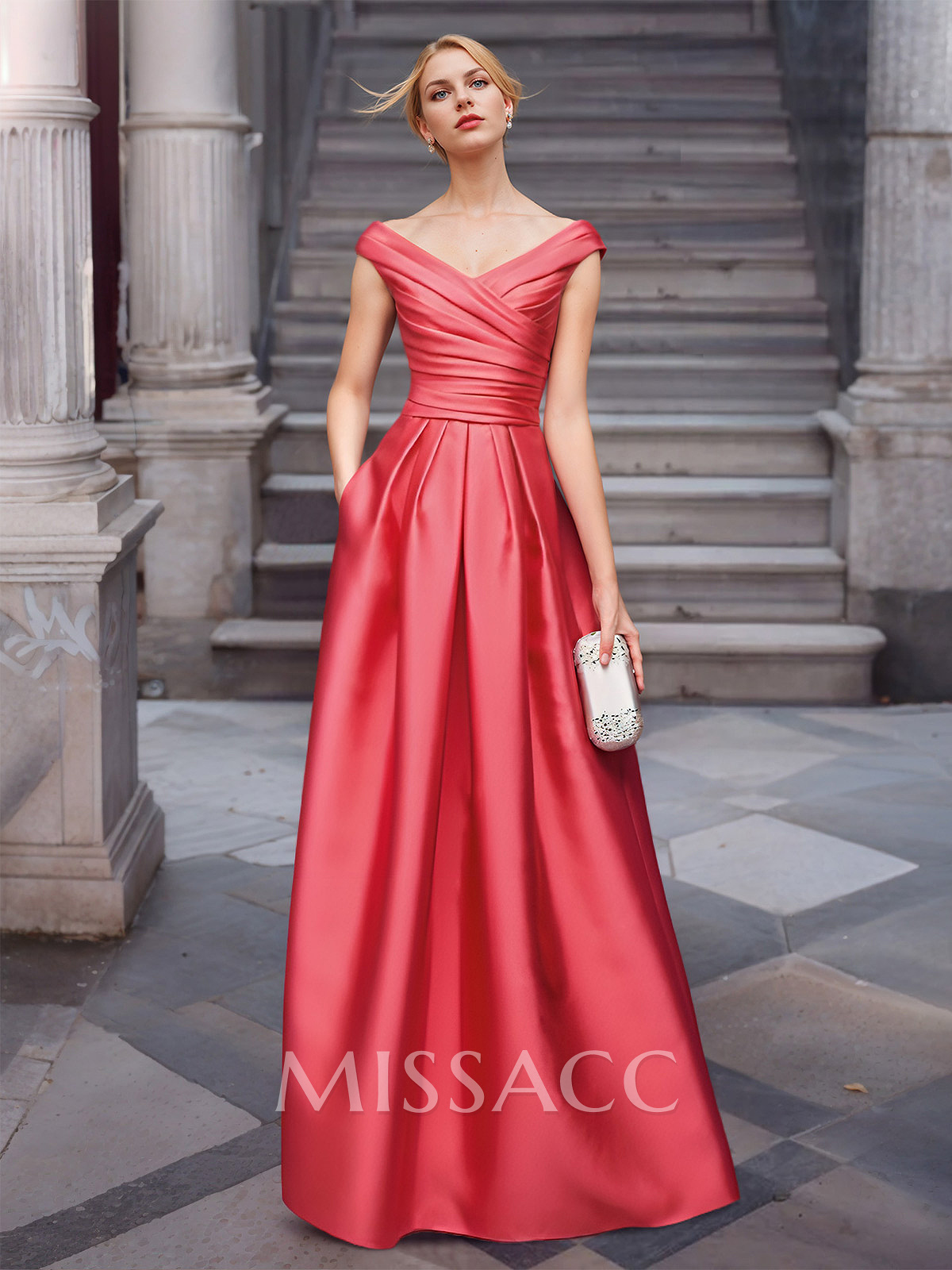 A-Line Satin Pockets Mother Of The Bride Dresses With Cap Shoulder