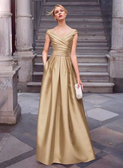 A-Line Satin Pockets Mother Of The Bride Dresses With Cap Shoulder