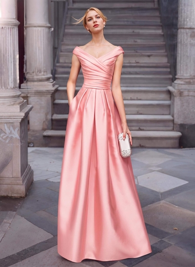 A-Line Satin Pockets Mother Of The Bride Dresses With Cap Shoulder