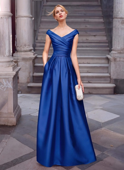 A-Line Satin Pockets Mother Of The Bride Dresses With Cap Shoulder