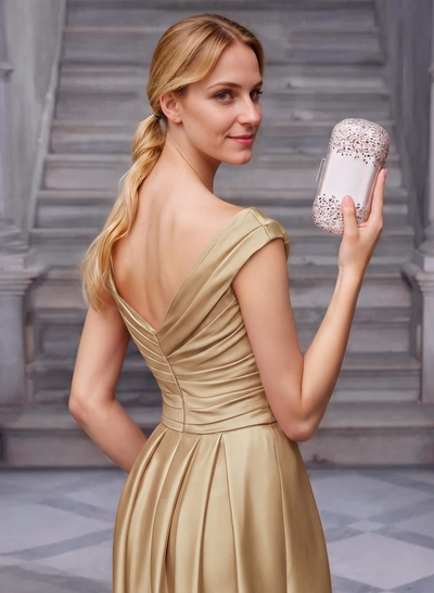 A-Line Satin Pockets Mother Of The Bride Dresses With Cap Shoulder