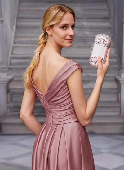 A-Line Satin Pockets Mother Of The Bride Dresses With Cap Shoulder