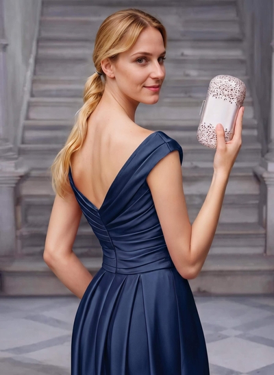 A-Line Satin Pockets Mother Of The Bride Dresses With Cap Shoulder