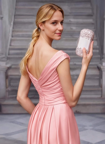 A-Line Satin Pockets Mother Of The Bride Dresses With Cap Shoulder
