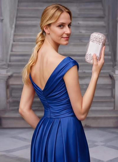 A-Line Satin Pockets Mother Of The Bride Dresses With Cap Shoulder