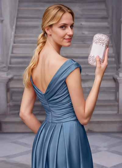 A-Line Satin Pockets Mother Of The Bride Dresses With Cap Shoulder