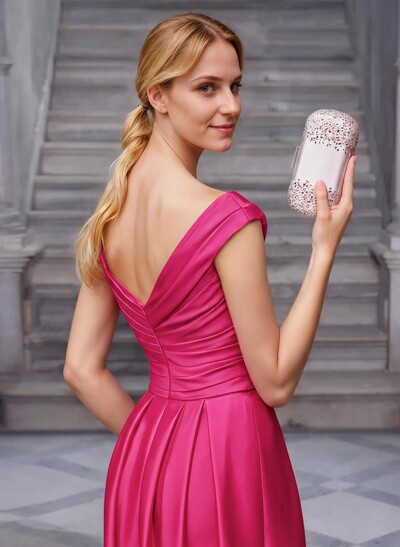 A-Line Satin Pockets Mother Of The Bride Dresses With Cap Shoulder