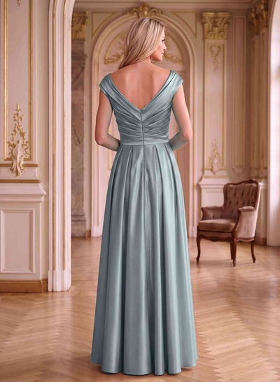 A-Line Satin Pockets Mother Of The Bride Dresses With Cap Shoulder