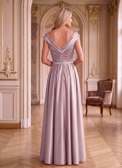 A-Line Satin Mother Of The Bride Dresses With Pockets And Cap Sleeves