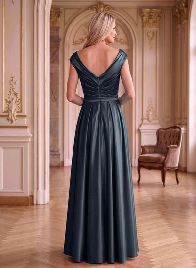 A-Line Satin Pockets Mother Of The Bride Dresses With Cap Shoulder