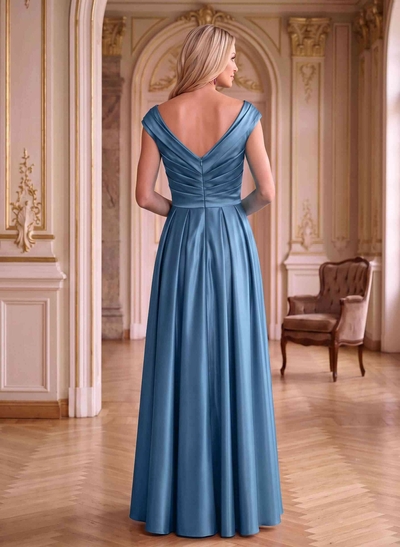 A-Line Satin Mother Of The Bride Dresses With Pockets And Cap Sleeves