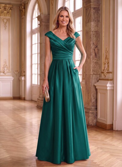 A-Line Satin Pockets Mother Of The Bride Dresses With Cap Shoulder