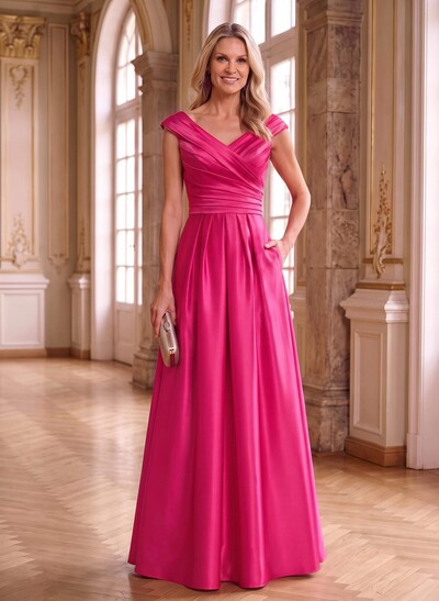 A-Line Satin Pockets Mother Of The Bride Dresses With Cap Shoulder