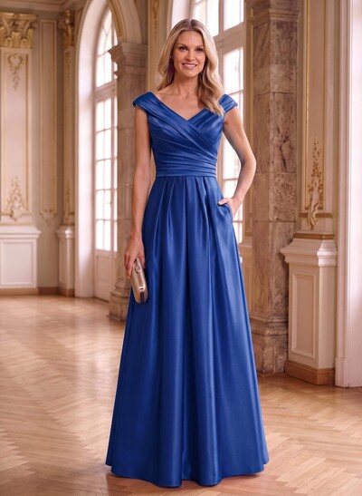 A-Line Satin Pockets Mother Of The Bride Dresses With Cap Shoulder