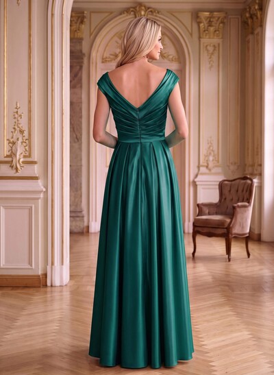 A-Line Satin Pockets Mother Of The Bride Dresses With Cap Shoulder