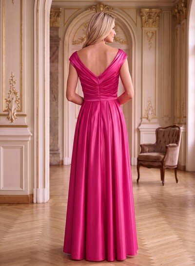 A-Line Satin Pockets Mother Of The Bride Dresses With Cap Shoulder