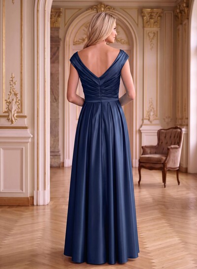 A-Line Satin Pockets Mother Of The Bride Dresses With Cap Shoulder