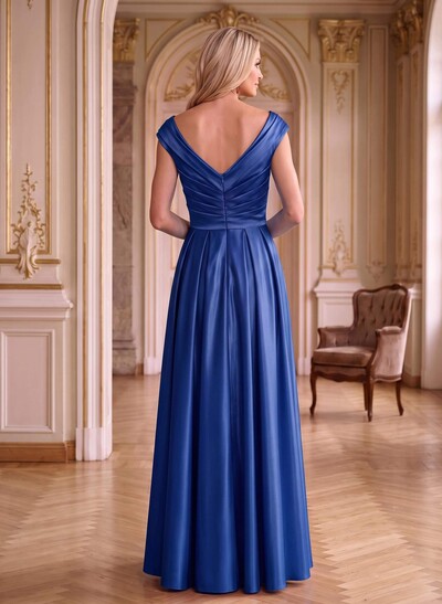 A-Line Satin Pockets Mother Of The Bride Dresses With Cap Shoulder