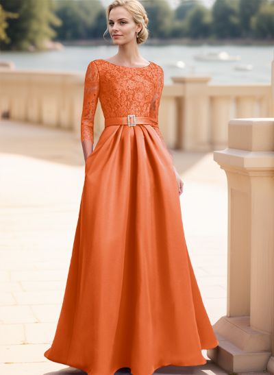 Elegant Lace Sleeves Mother Of The Bride Dresses With Beading Satin