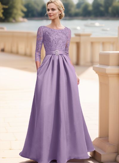 Elegant Lace Sleeves Mother Of The Bride Dresses With Beading Satin