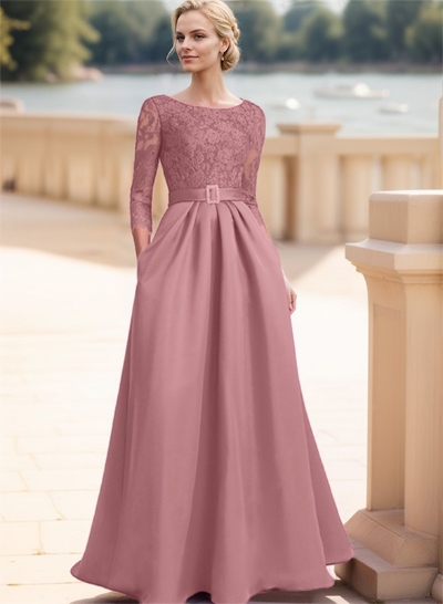 Elegant Lace Sleeves Mother Of The Bride Dresses With Beading Satin