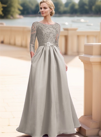 Elegant Lace Sleeves Mother Of The Bride Dresses With Beading Satin