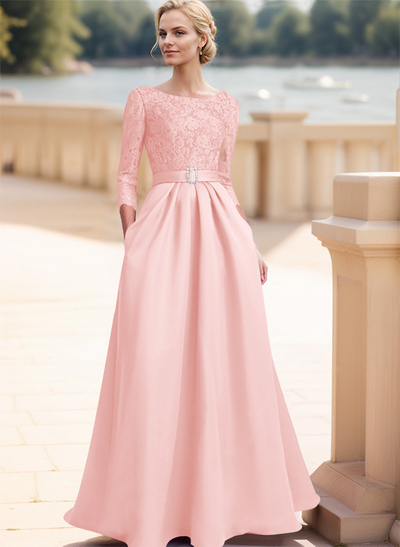 Elegant Lace Sleeves Mother Of The Bride Dresses With Beading Satin