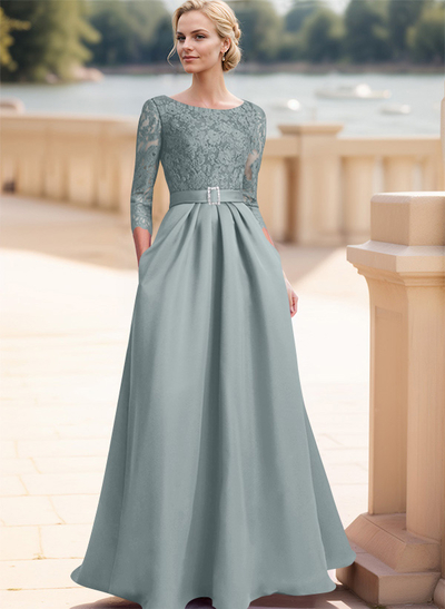Elegant Lace Sleeves Mother Of The Bride Dresses With Beading Satin