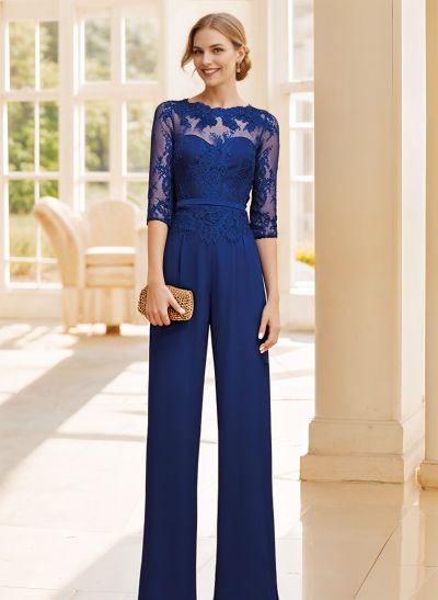 Jumpsuit/Pantsuit Lace Elegant Blue Mother Of The Bride Dresses