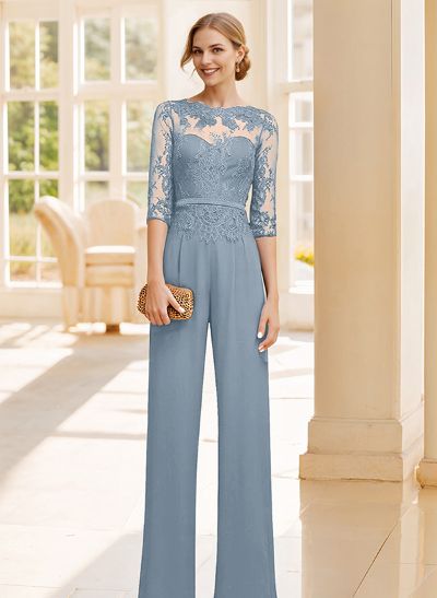 Jumpsuit/Pantsuit Lace Elegant Blue Mother Of The Bride Dresses