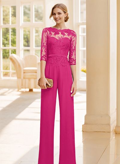 Jumpsuit/Pantsuit Lace Elegant Blue Mother Of The Bride Dresses