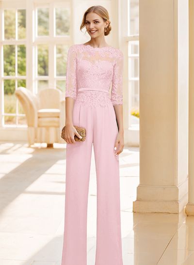 Jumpsuit/Pantsuit Lace Elegant Blue Mother Of The Bride Dresses
