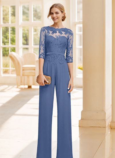 Jumpsuit/Pantsuit Lace Elegant Blue Mother Of The Bride Dresses