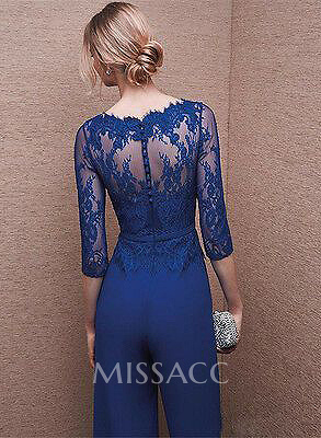 Jumpsuit/Pantsuit Lace Elegant Blue Mother Of The Bride Dresses Jumpsuit/Pantsuit Lace Elegant Blue Mother Of The Bride Dresses