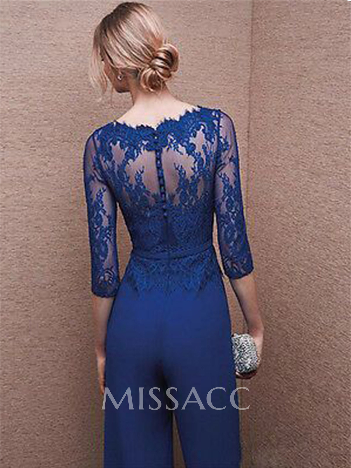 Jumpsuit/Pantsuit Lace Elegant Blue Mother Of The Bride Dresses Jumpsuit/Pantsuit Lace Elegant Blue Mother Of The Bride Dresses