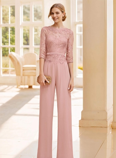 Jumpsuit/Pantsuit Lace Elegant Blue Mother Of The Bride Dresses