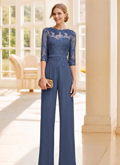 Jumpsuit/Pantsuit Lace Elegant Blue Mother Of The Bride Dresses