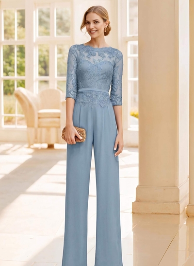 Jumpsuit/Pantsuit Lace Elegant Blue Mother Of The Bride Dresses