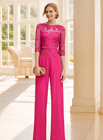 Jumpsuit/Pantsuit Lace Elegant Blue Mother Of The Bride Dresses