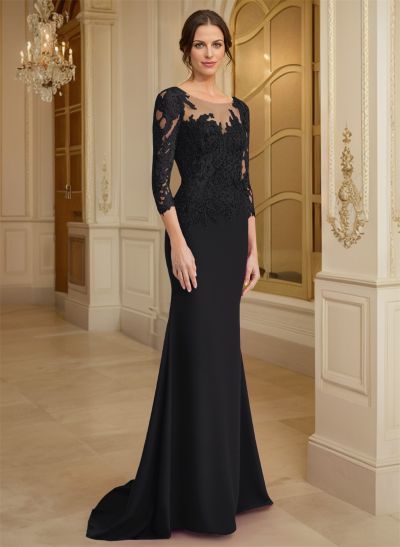 Illusion Neck Mermaid Sleeves Mother Of The Bride Dresses With Lace