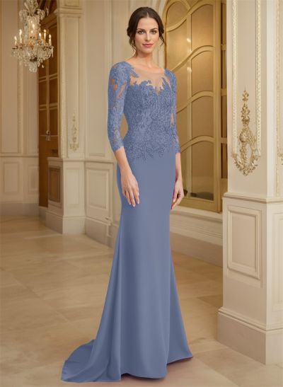 Illusion Neck Mermaid Sleeves Mother Of The Bride Dresses With Lace
