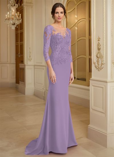 Illusion Neck Mermaid Sleeves Mother Of The Bride Dresses With Lace