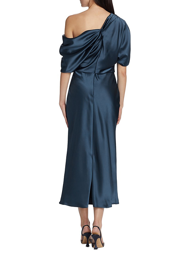 Sheath/Column One-Shoulder Sleeveless Tea-Length Satin Bridesmaid Dresses