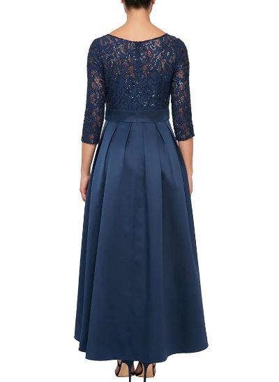 Lace Sleeves Asymmetrical Satin Cocktail Dresses